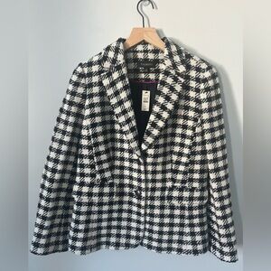 Talbots Blazer Jacket Wool Blend Houndstooth Lined Black White Size 10 NEW